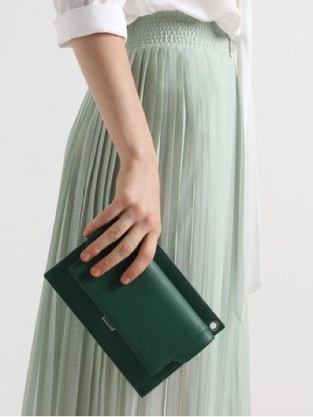 Charles & Keith Green Eyelet Embossed Push Lock Closure Clutch / Crossbody